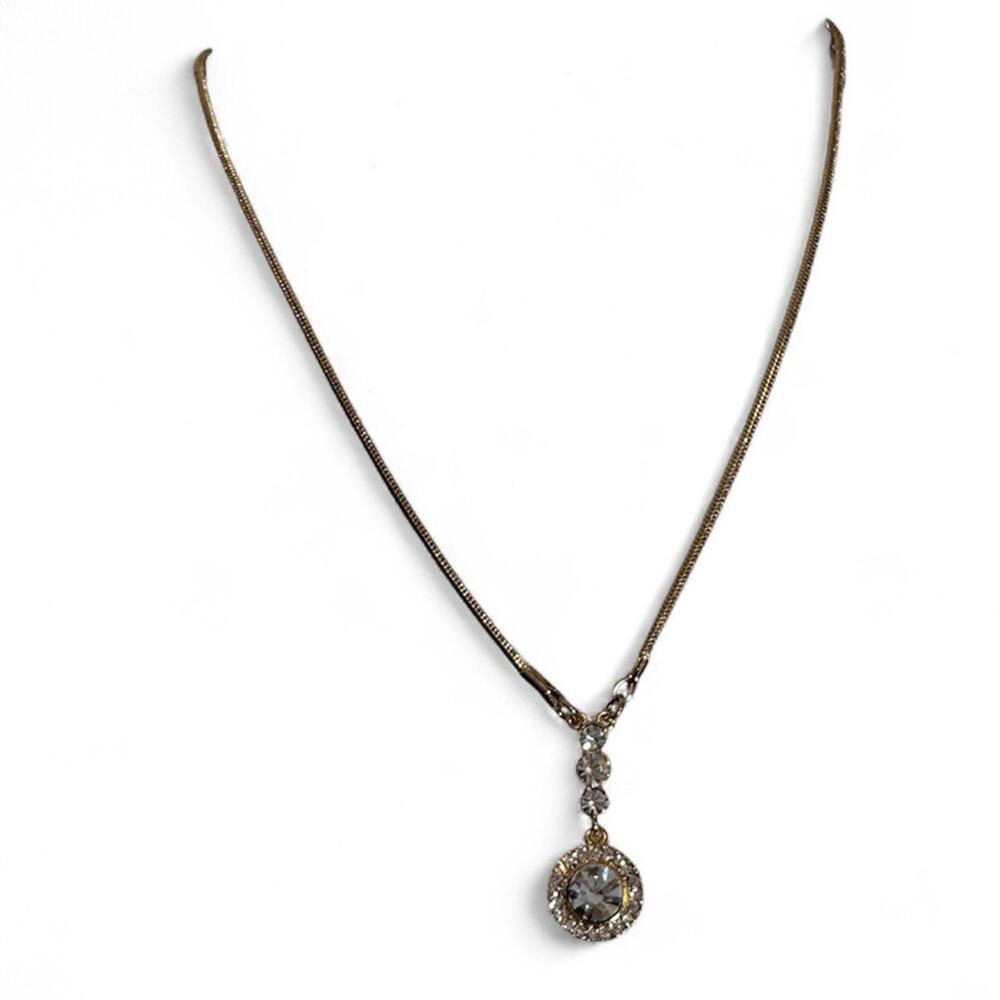 Gold Tone Rhinestone Dangle Drop Necklace Womens Jewelry